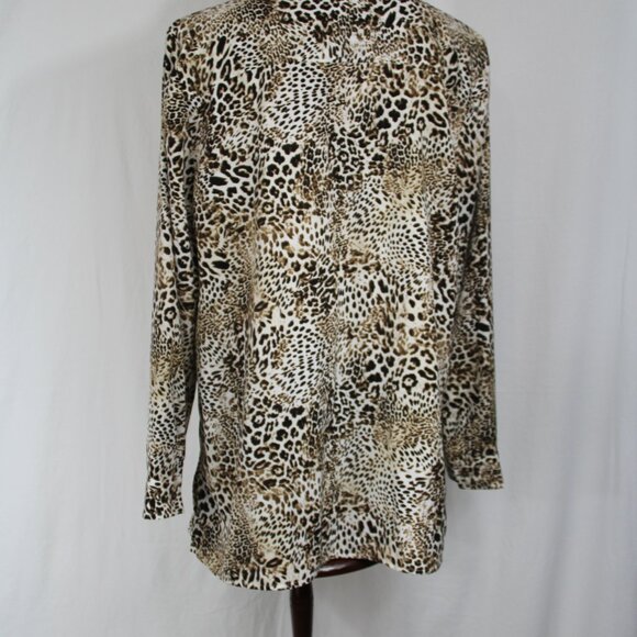 Chico's Women's Long Sleeve Button Up Tunic Top Animal Print Size 2 (L) - Picture 5 of 10